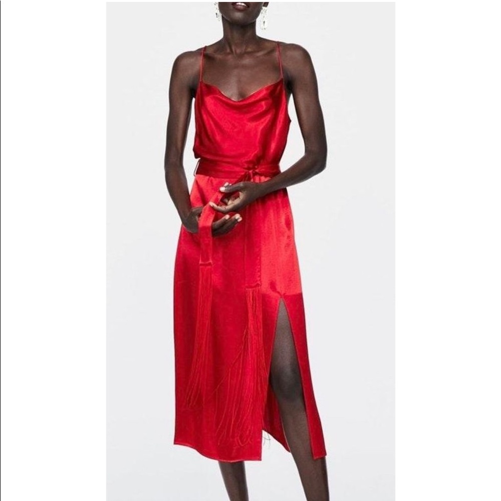 Zara red satin midi dress